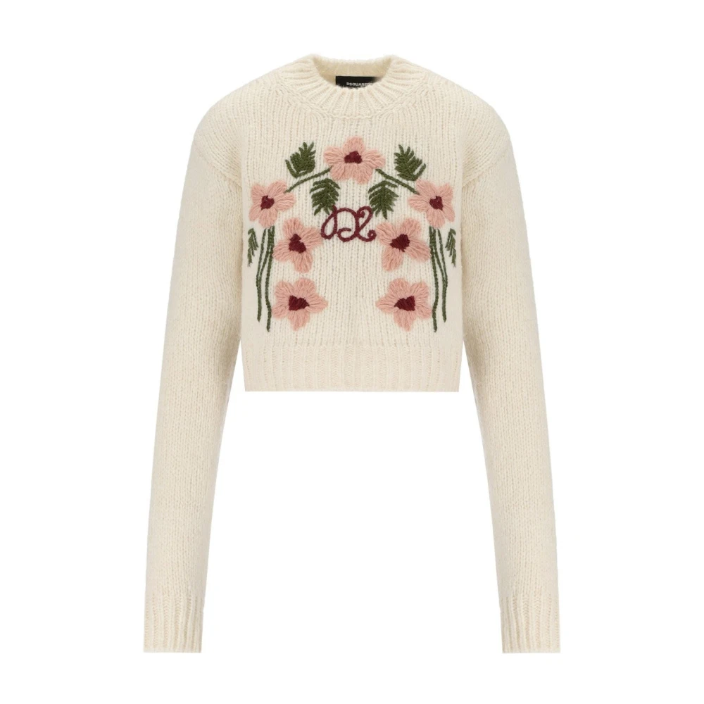 Dsquared2 Blommig Jacquard Kräm Tröja White, Dam