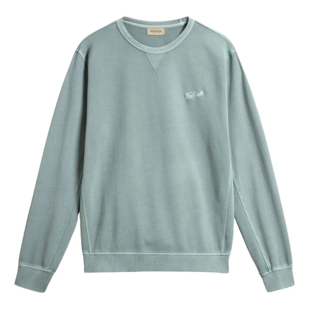 Woolrich Blue Garment Dyed Crewneck Jumpers In Light Green - Male - Sweatshirts - M - Sweatshirts & Hoodies