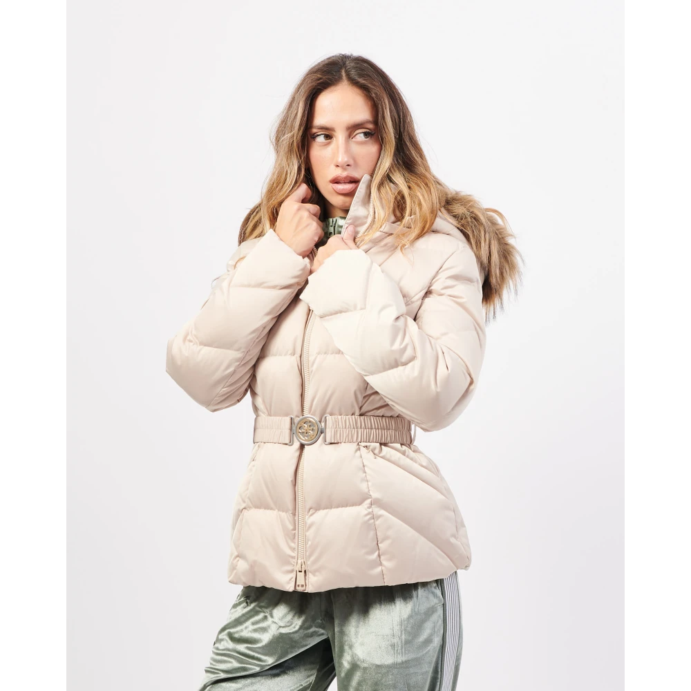 Guess Beige Technische Donsjas met Afneembare Capuchon Beige Dames