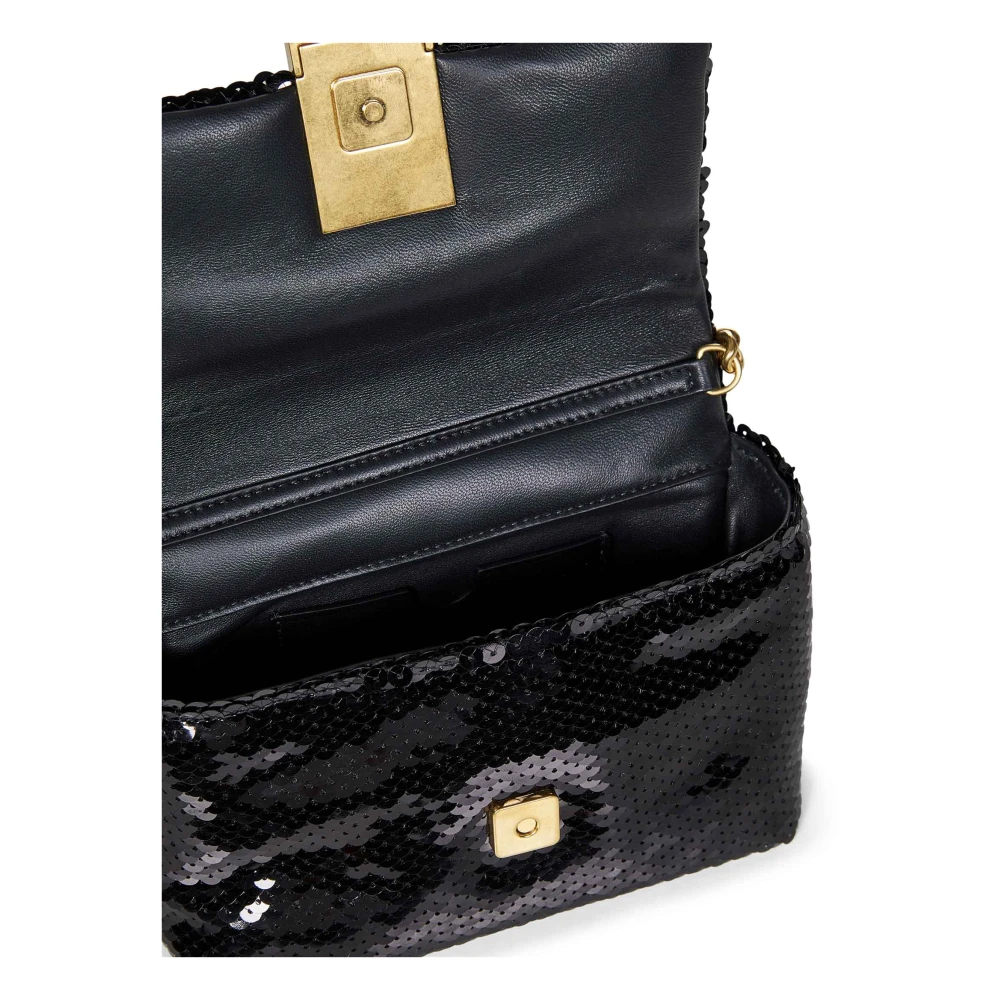 Balmain Zwarte Pailletten Schoudertas met Ketting Black Dames