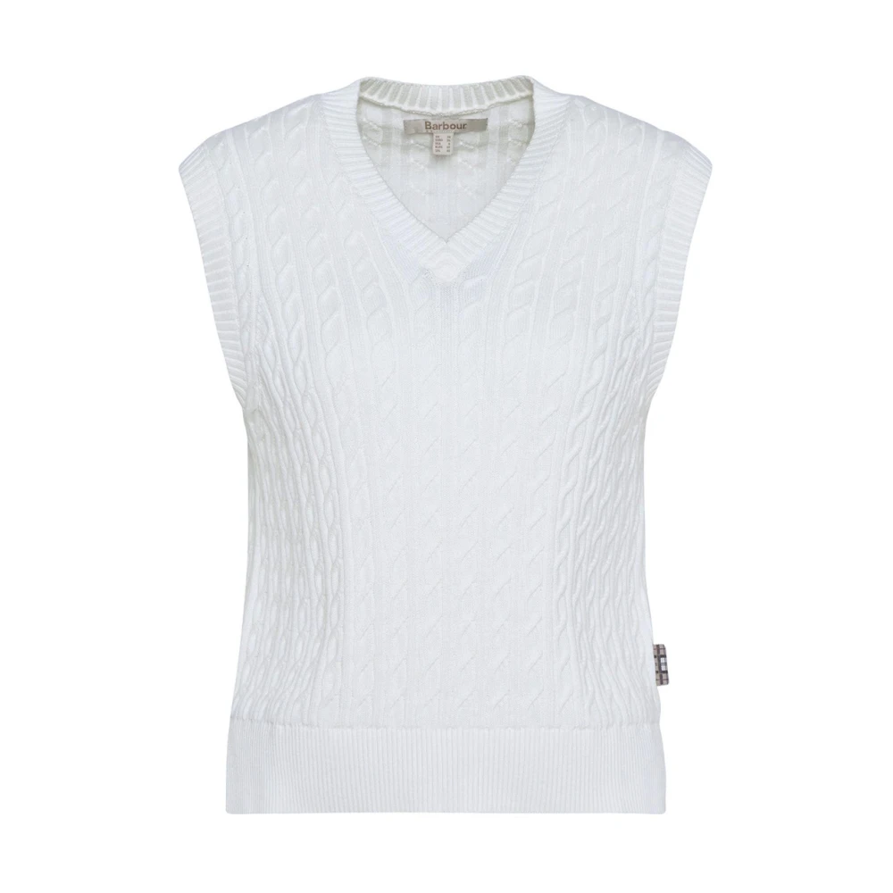 Barbour Gray Braided Cotton Knit Vest - Female - V-Neck Knitwear - S - Knitwear