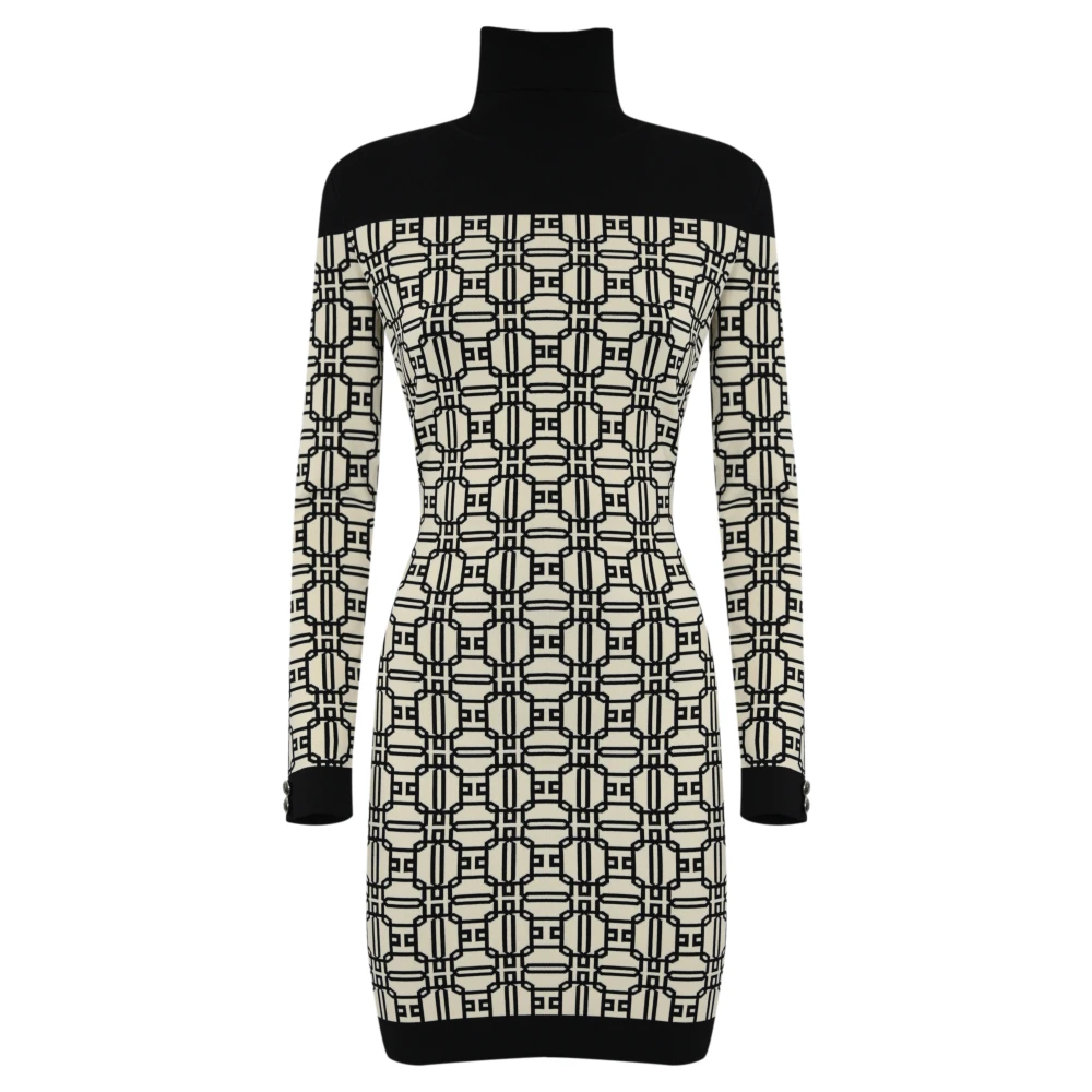 Elisabetta Franchi Korte zwarte jurk met jacquard details Multicolor Dames