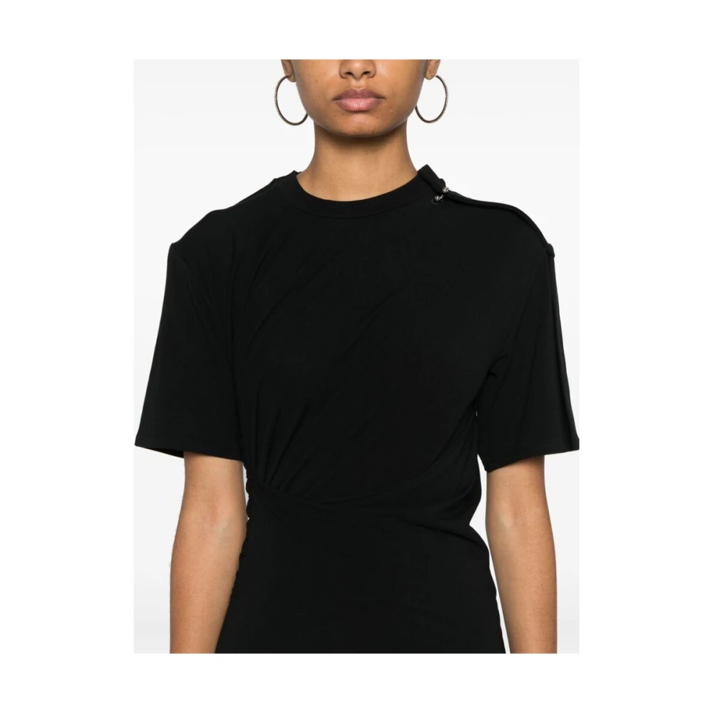 Mugler Zwarte Crew Neck Asymmetrische Zoom Jurk Black Dames