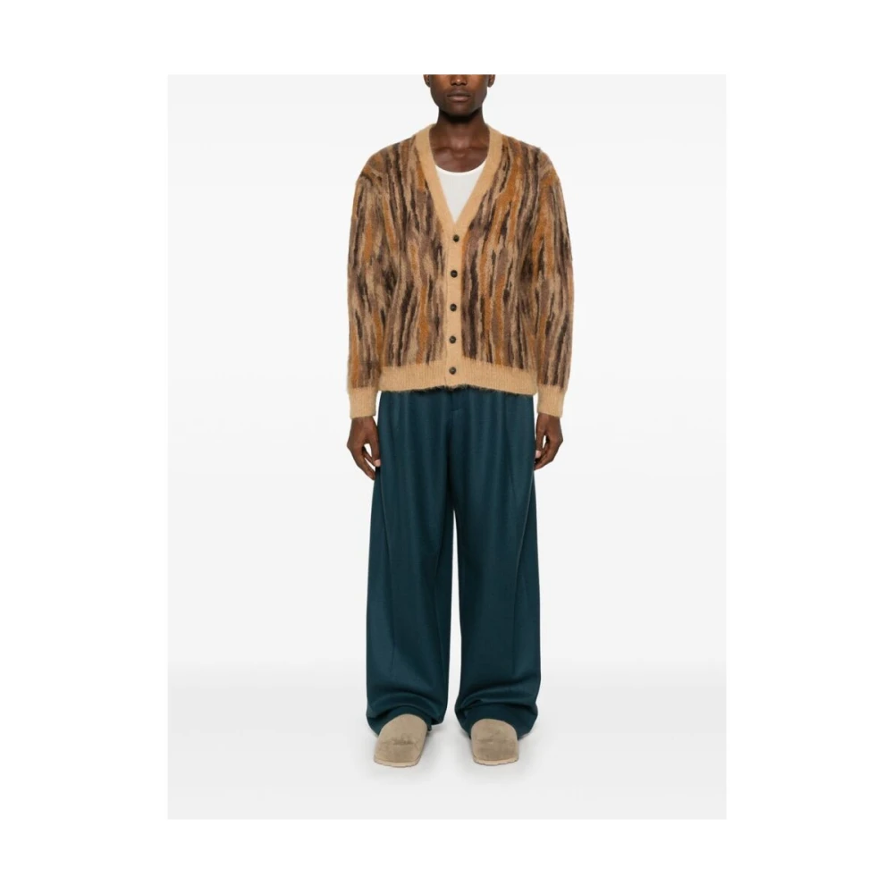 Roberto Collina Mohair Blend Gebreide V-Hals Sweater Brown Heren