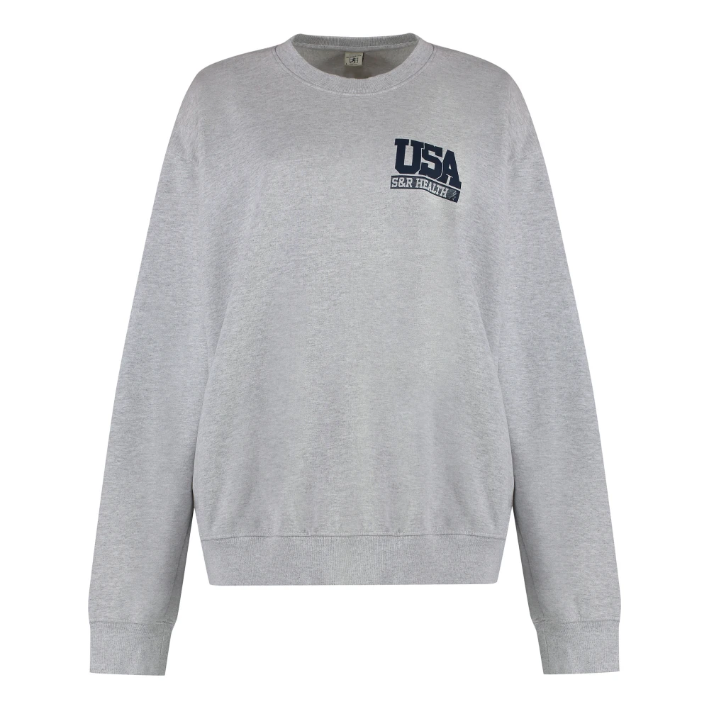 Sporty & Rich Geribbelde Katoenen Crew-Neck Sweatshirt Gray Dames