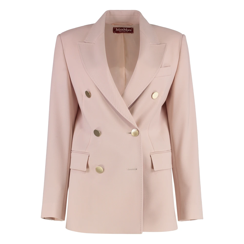Max Mara Studio Women's Pink Double-Breasted Wool Blazer With Lapel Collar