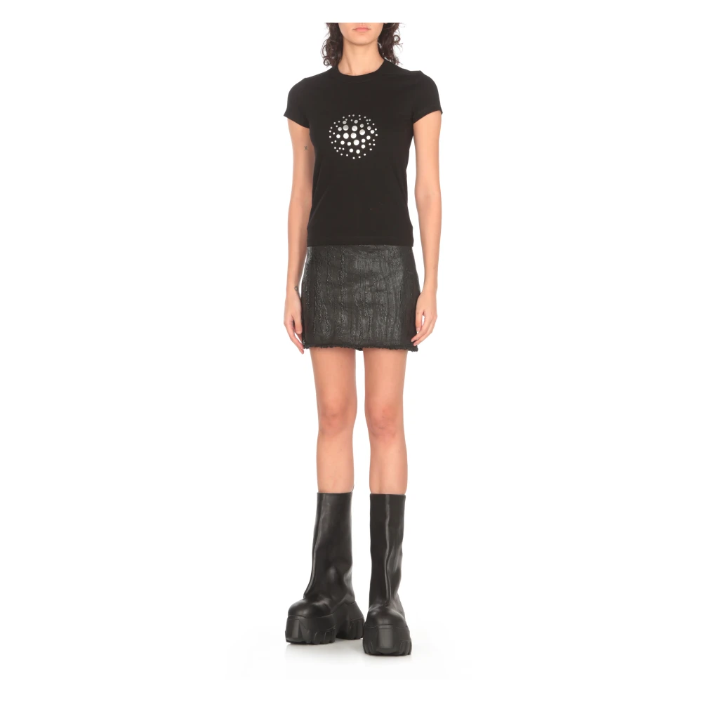 Rick Owens Zwarte Katoenen T-shirt met Reliëfpatroon Black Dames