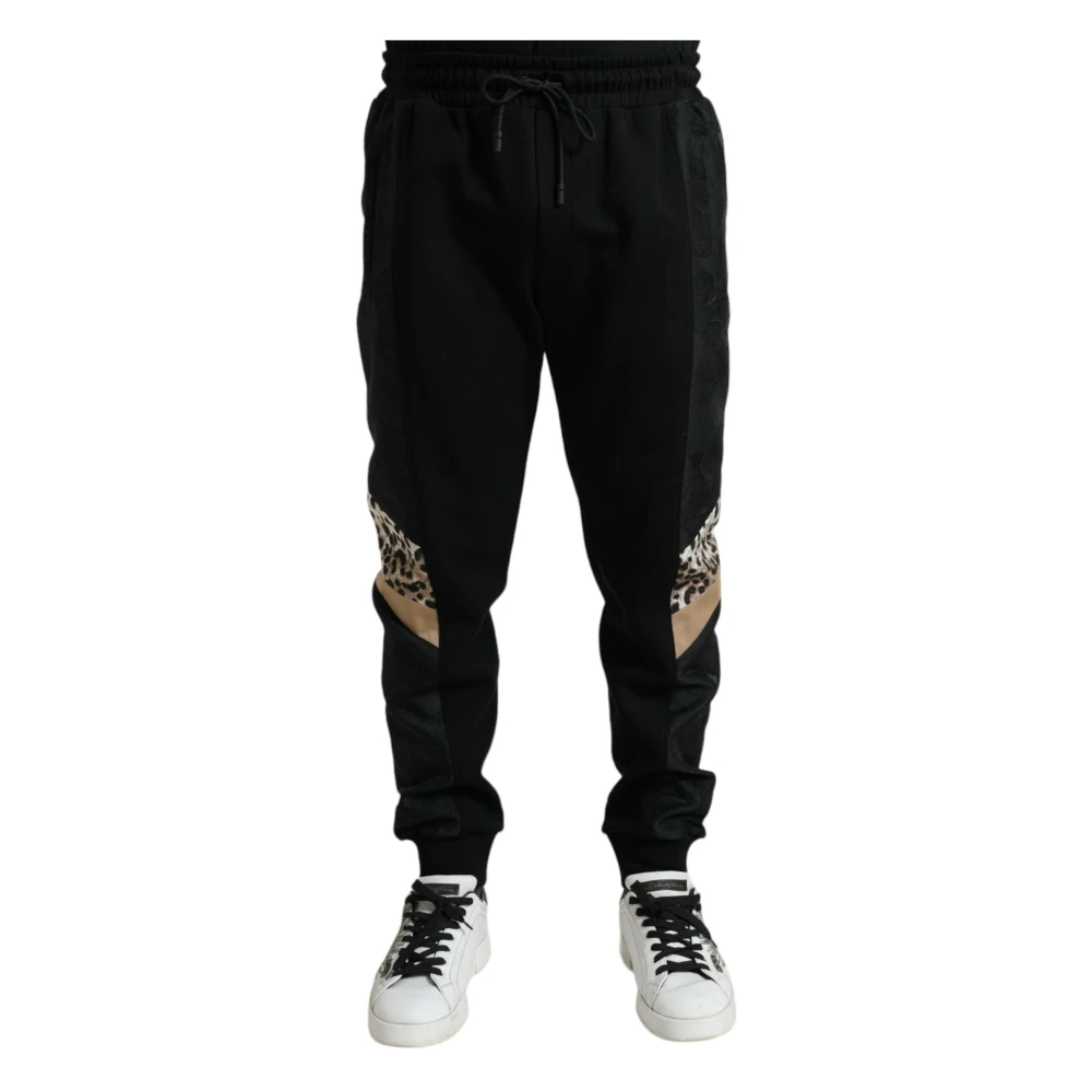 Dolce & Gabbana Men's Black Elegant Leopard Jogger Pants