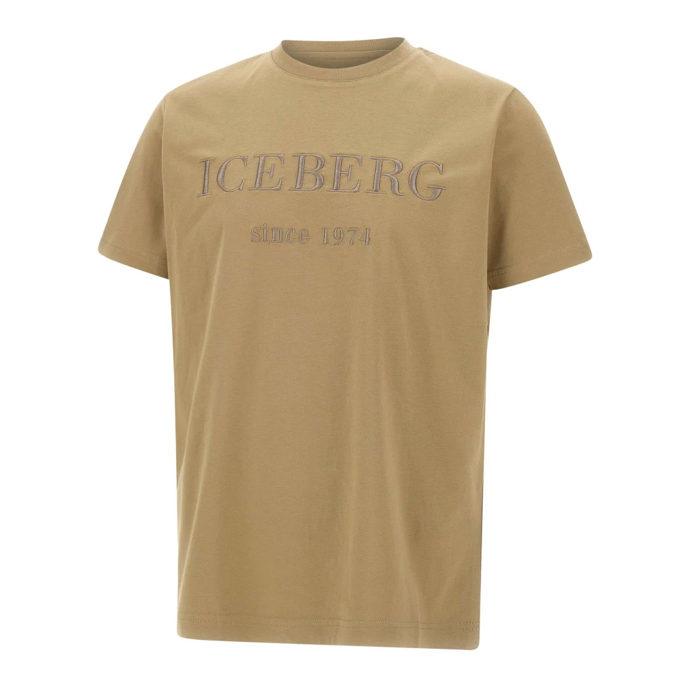 Iceberg Modderkleurig carry-over katoenen T-shirt met institutioneel logo borduurwerk Brown Heren
