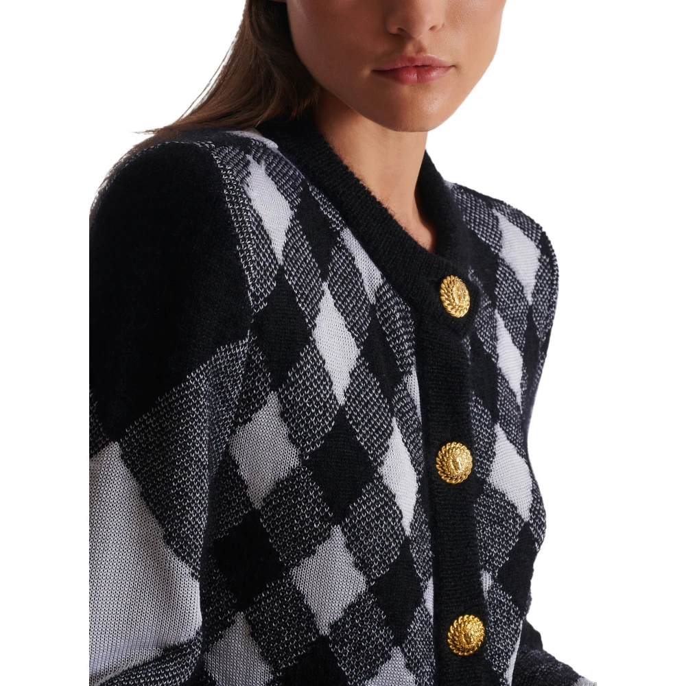Balmain Gingham gebreide vest Black Dames