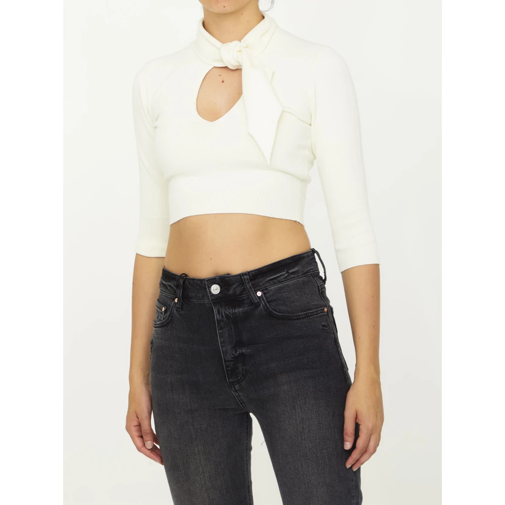 The Attico Ivoor Ribbeldetail Crop Top Beige Dames