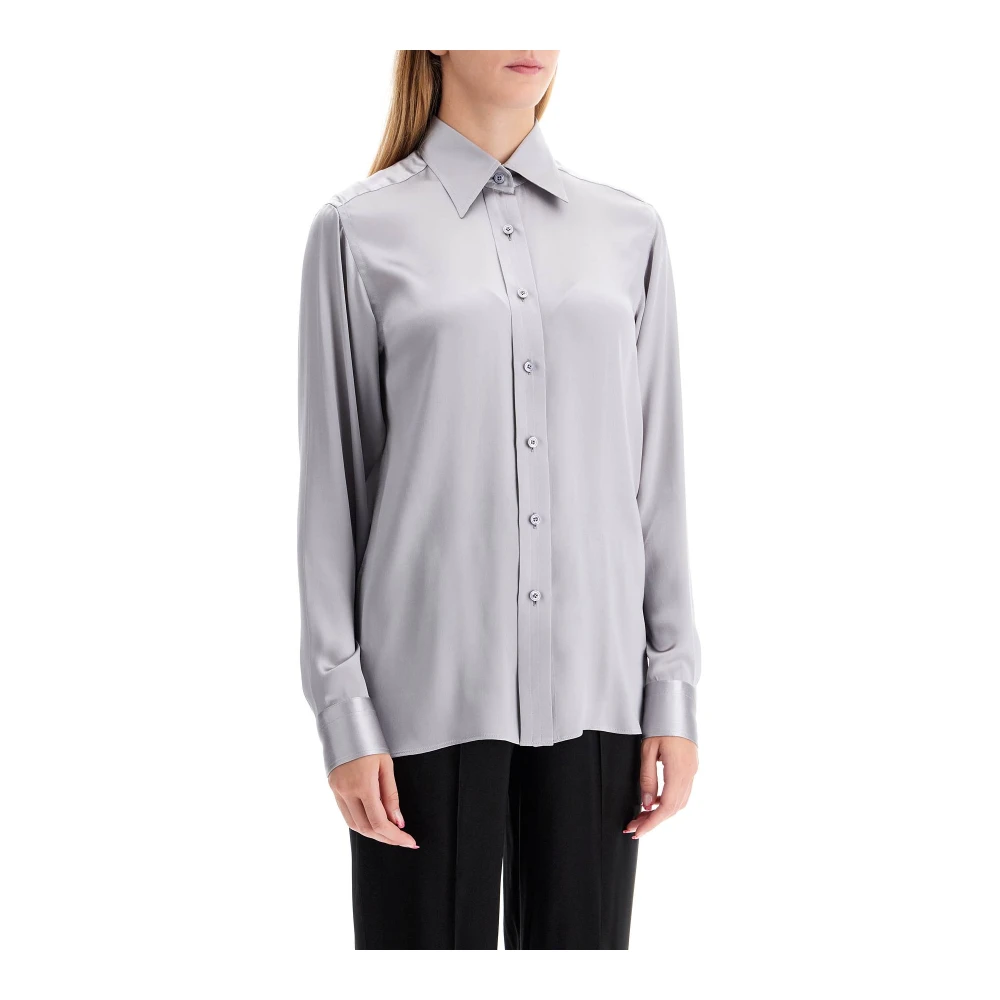 Tom Ford Zijden Satijnen Overhemd Klassieke Snit Vrouwen Gray Dames