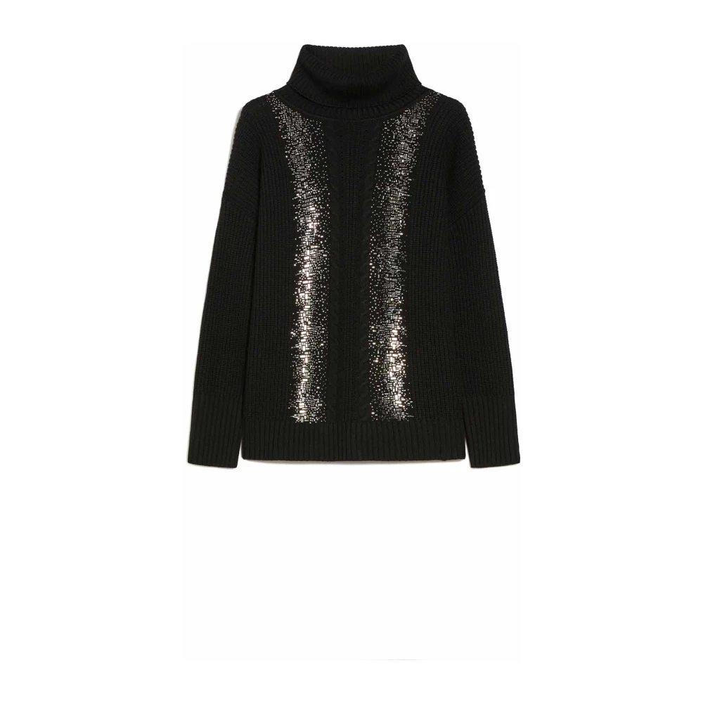 Max Mara Zwarte Wollen Oversized Trui met Spiegelborduursel Black Dames