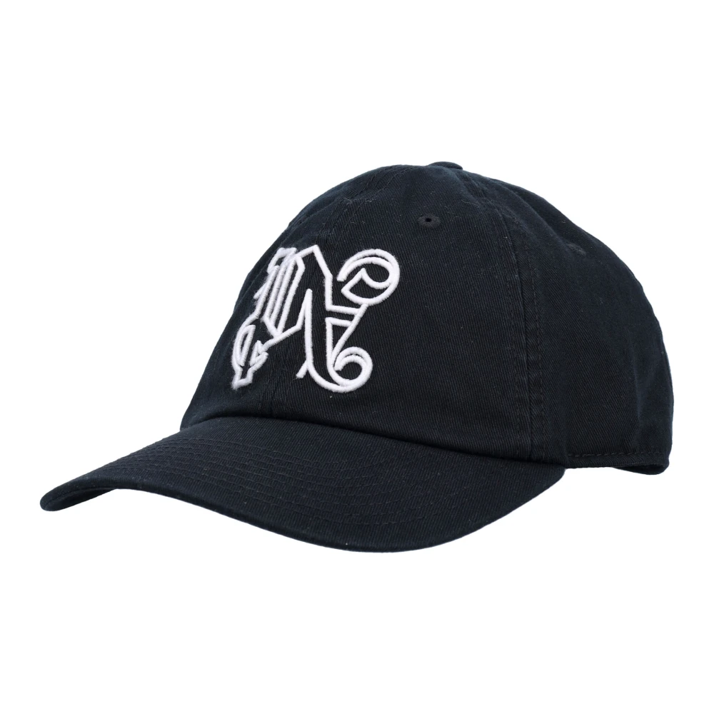 Palm Angels Monogram Zwarte Pet Gebogen Klep Black Heren