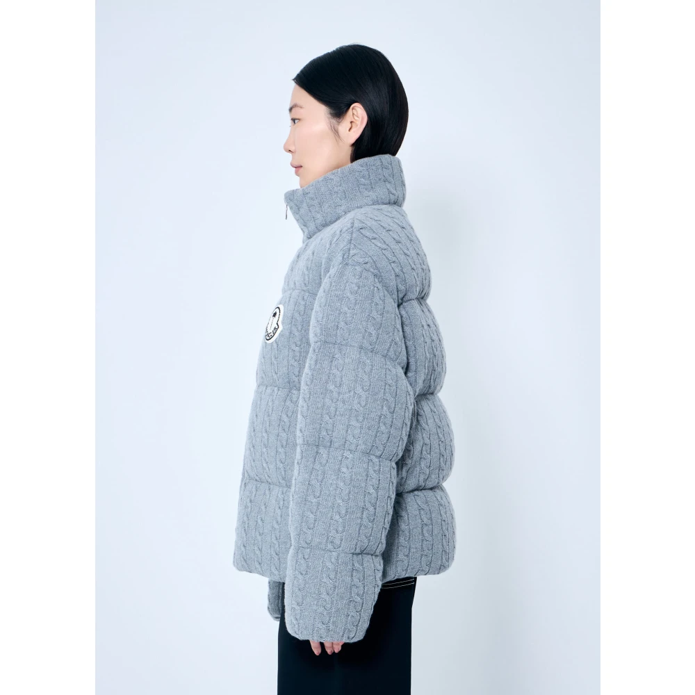 Moncler Wollen Cable-Knit Jas met Logopatch Gray Dames