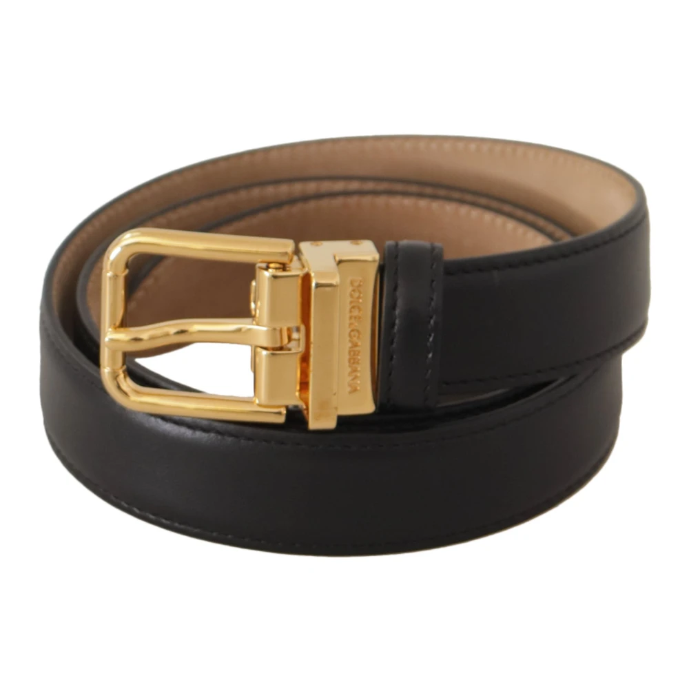 Dolce & Gabbana Black Belts,, Elegant Leather Belt With Engraved Buckle Medium