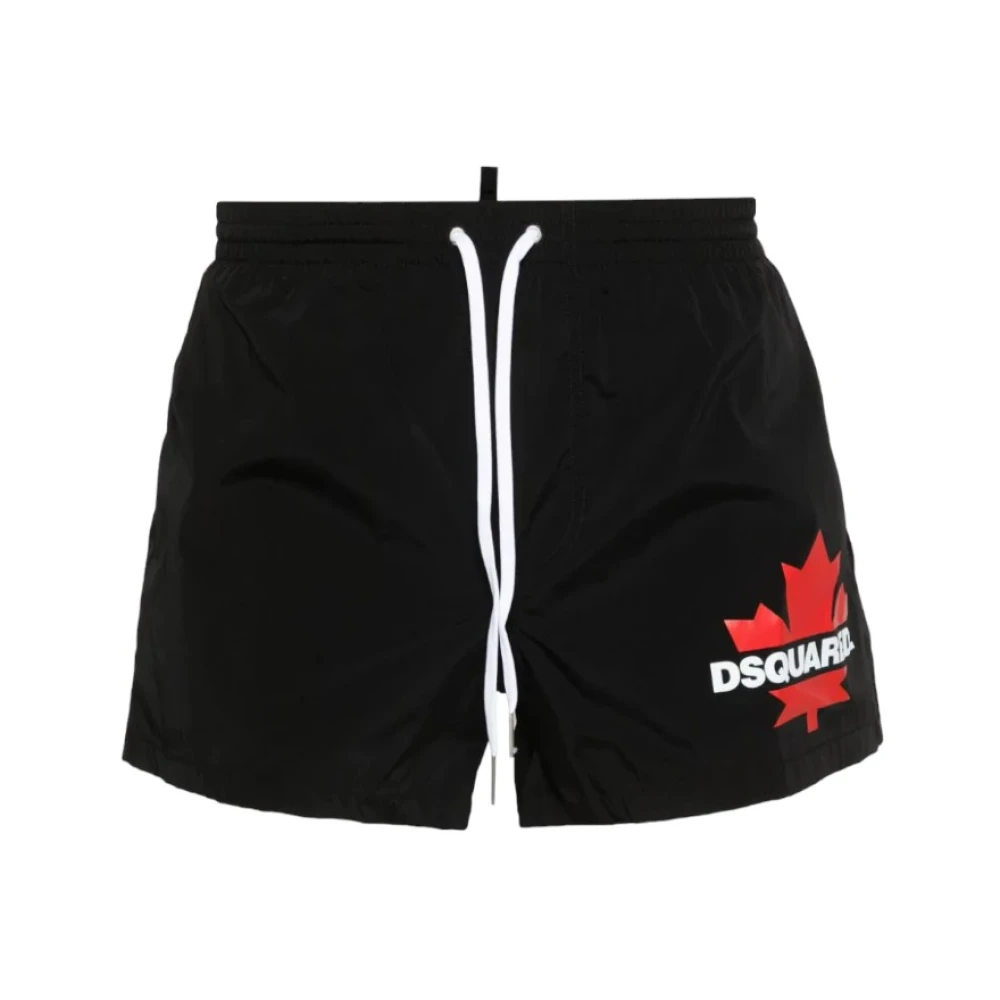 Dsquared2 Logo Zwemshorts Elastische Taille Regular Fit Black Heren