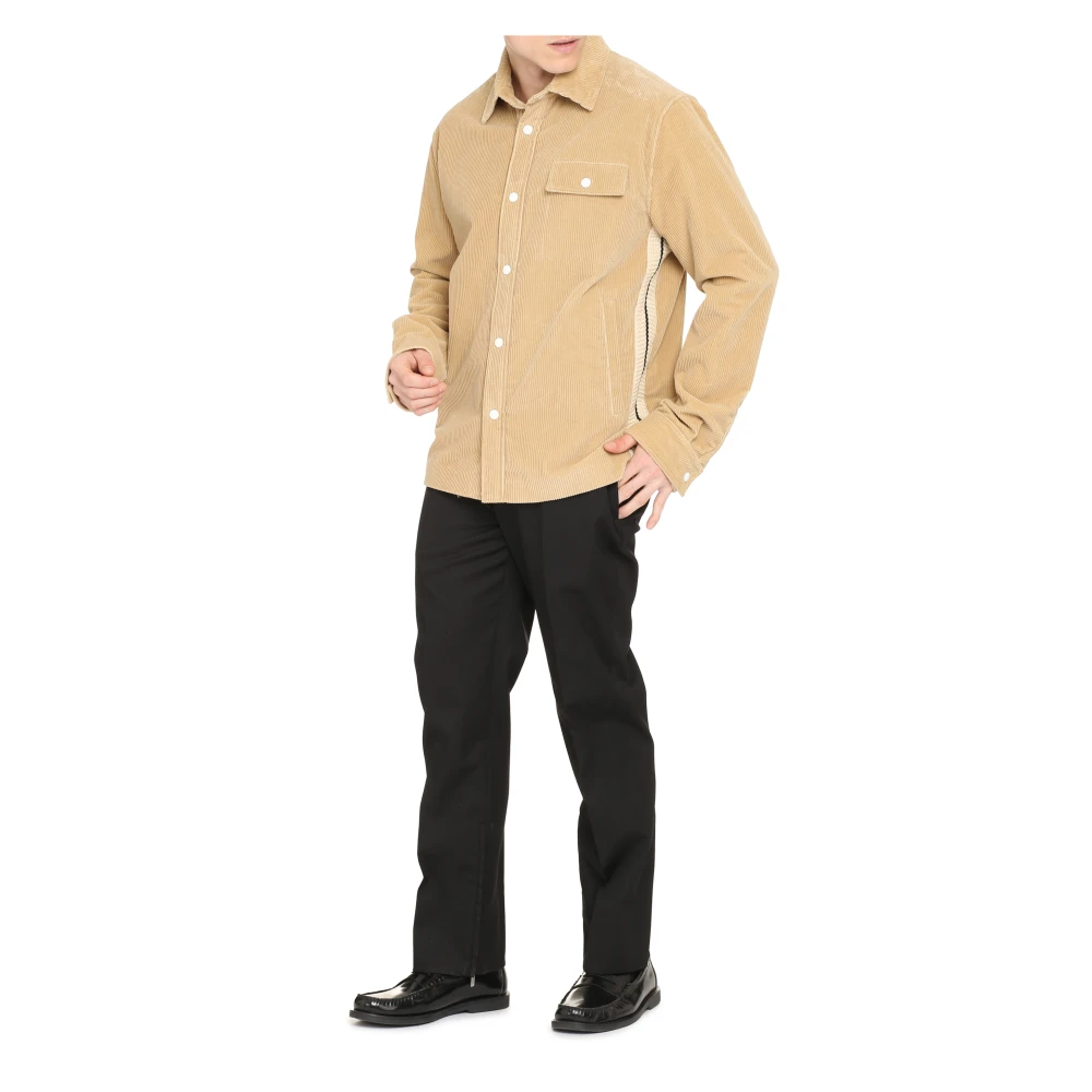 Palm Angels Katoenen overshirt met contrasterende streep Beige Heren