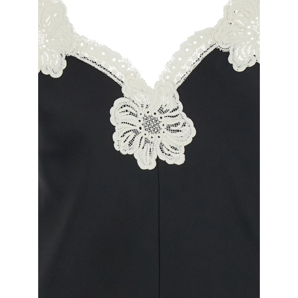 Jil Sander Zwarte bloemen geborduurde V-hals top Black Dames