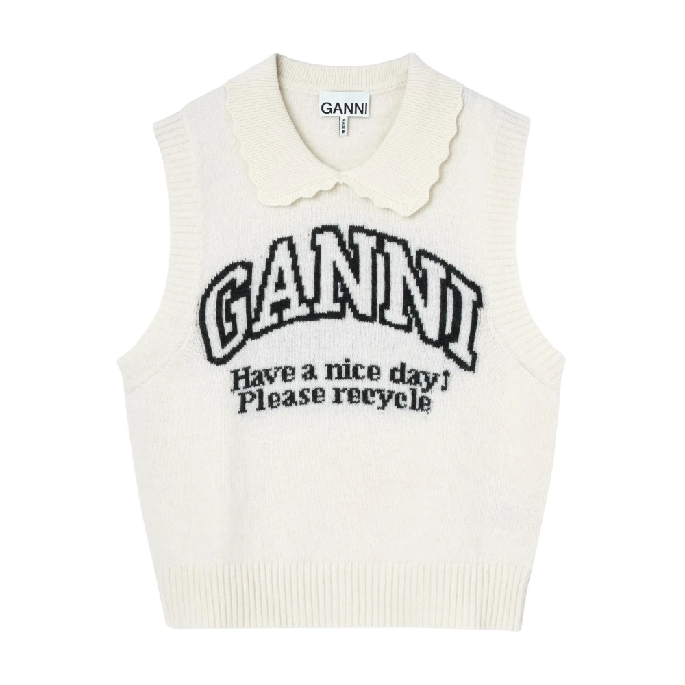 Ganni Grafische Wolmix Kraag Vest White Dames