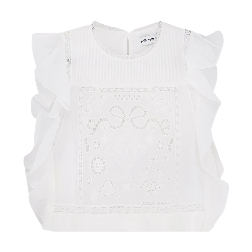 Self Portrait Women's White Ramie Lace Frill Top - Blouses - Xs - Blouses & Shirts