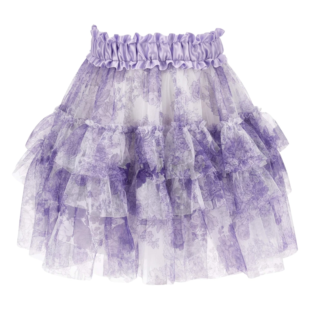 Monnalisa Girls Multicolor Dresses, 5 Y, Monochrome Tulle Skirt In Purple