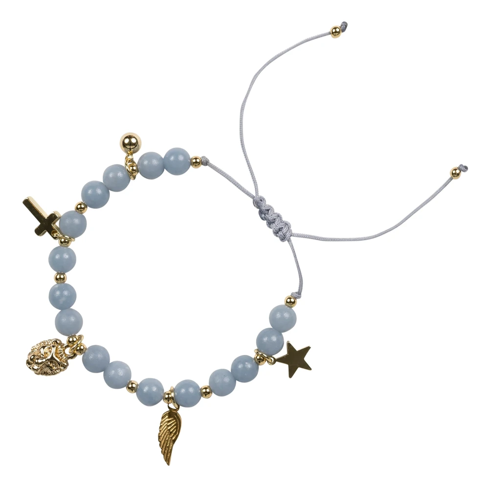 Stone Bead Bracelet 6 MM W/Charms - 501 Blue