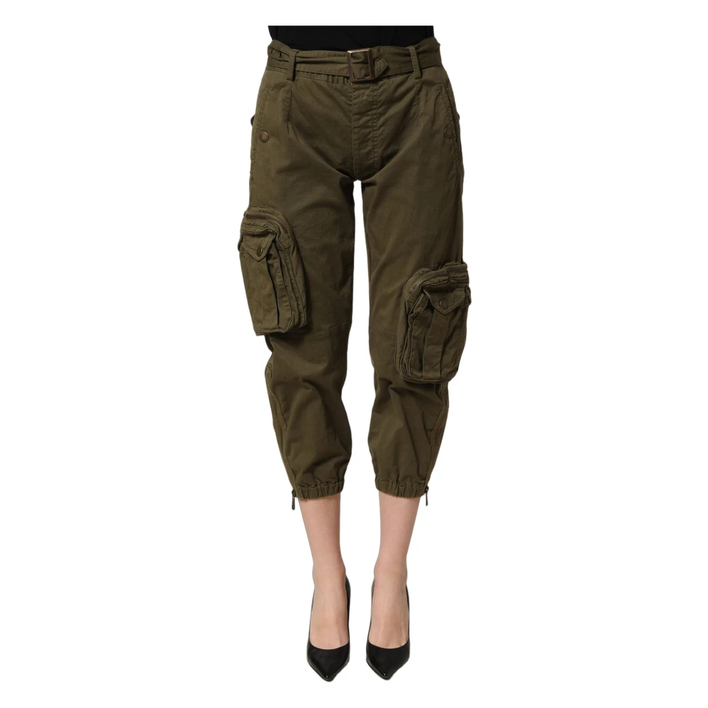 Dolce & Gabbana Green High Waist Cargo Trousers - Female - Cropped Trousers - 2XS - Trousers