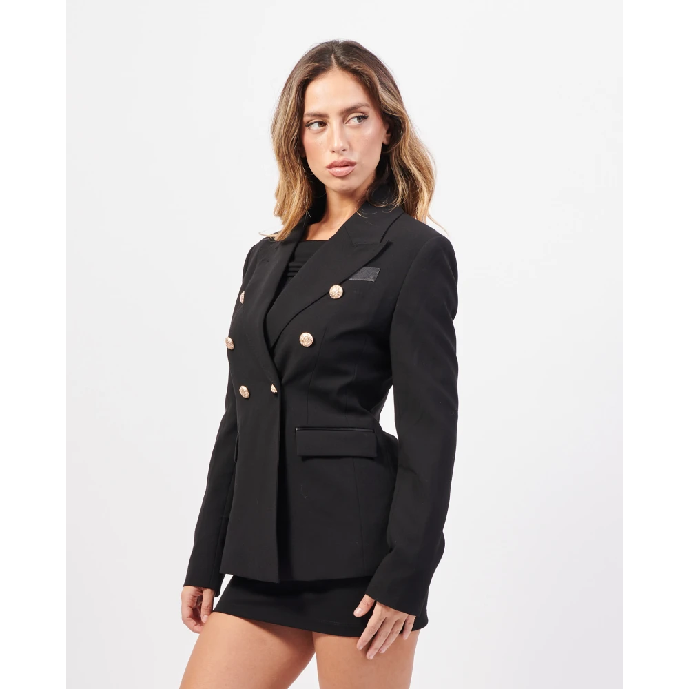 YES ZEE Zwarte double-breasted jas met gouden knopen Black Dames