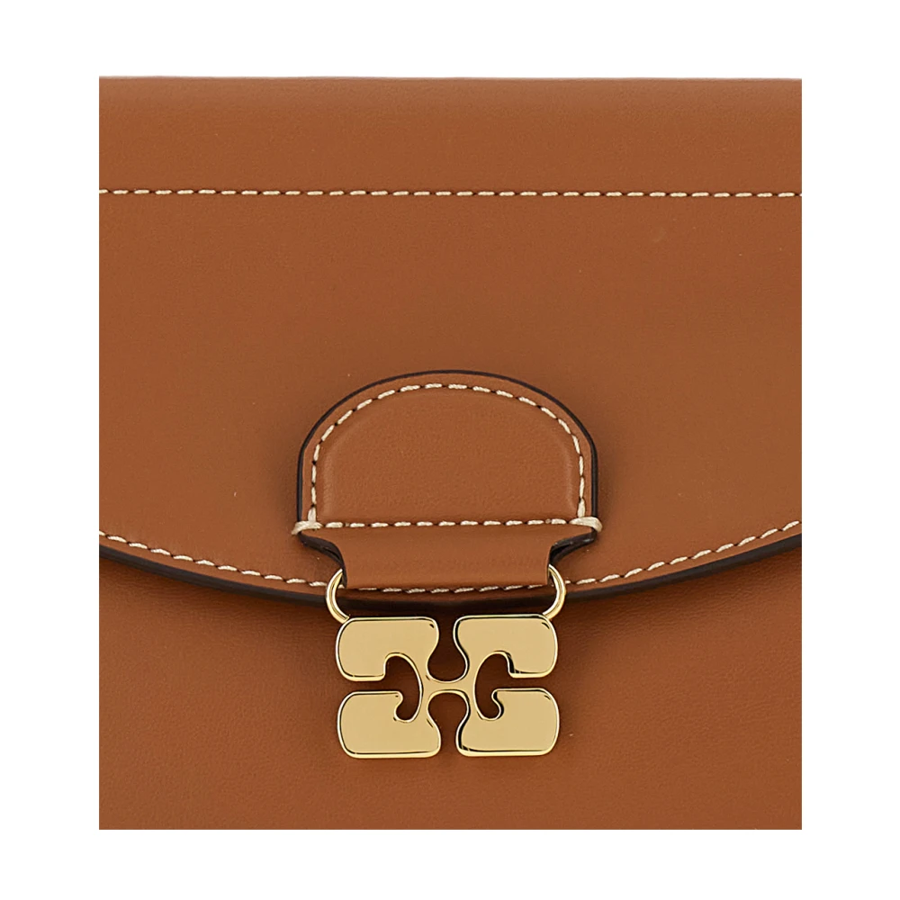 Ganni Bruine Crossbody Tas met Logo Plaque Brown Dames