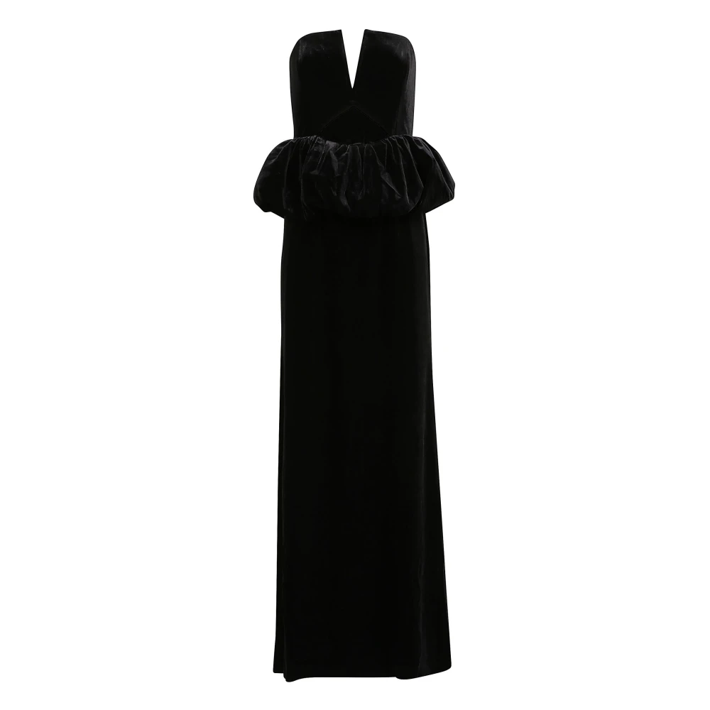 Self Portrait Fluwelen Peplum Maxi Jurk Black Dames
