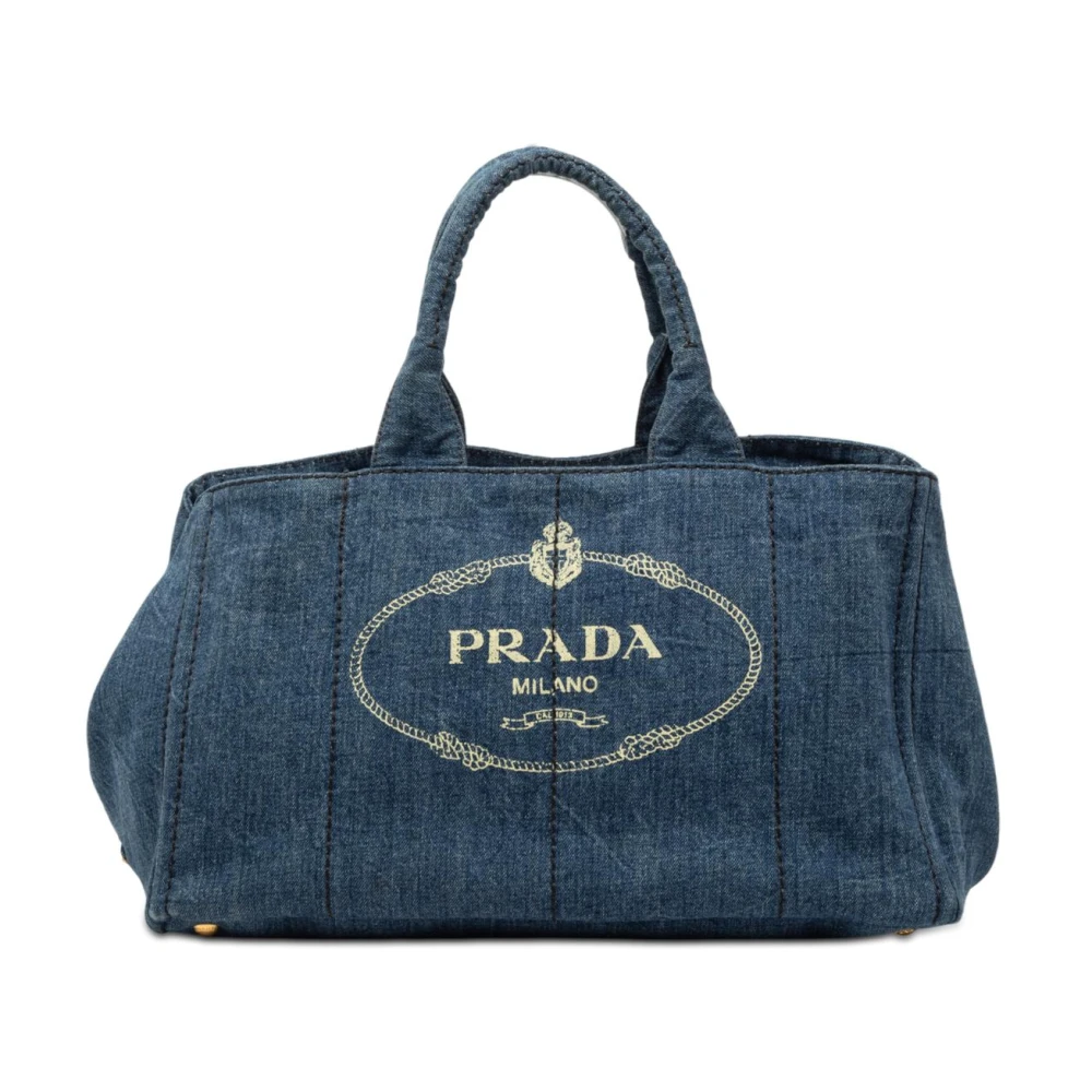 Prada Vintage Women's Blue Pre-Owned Canvas Tote Bag