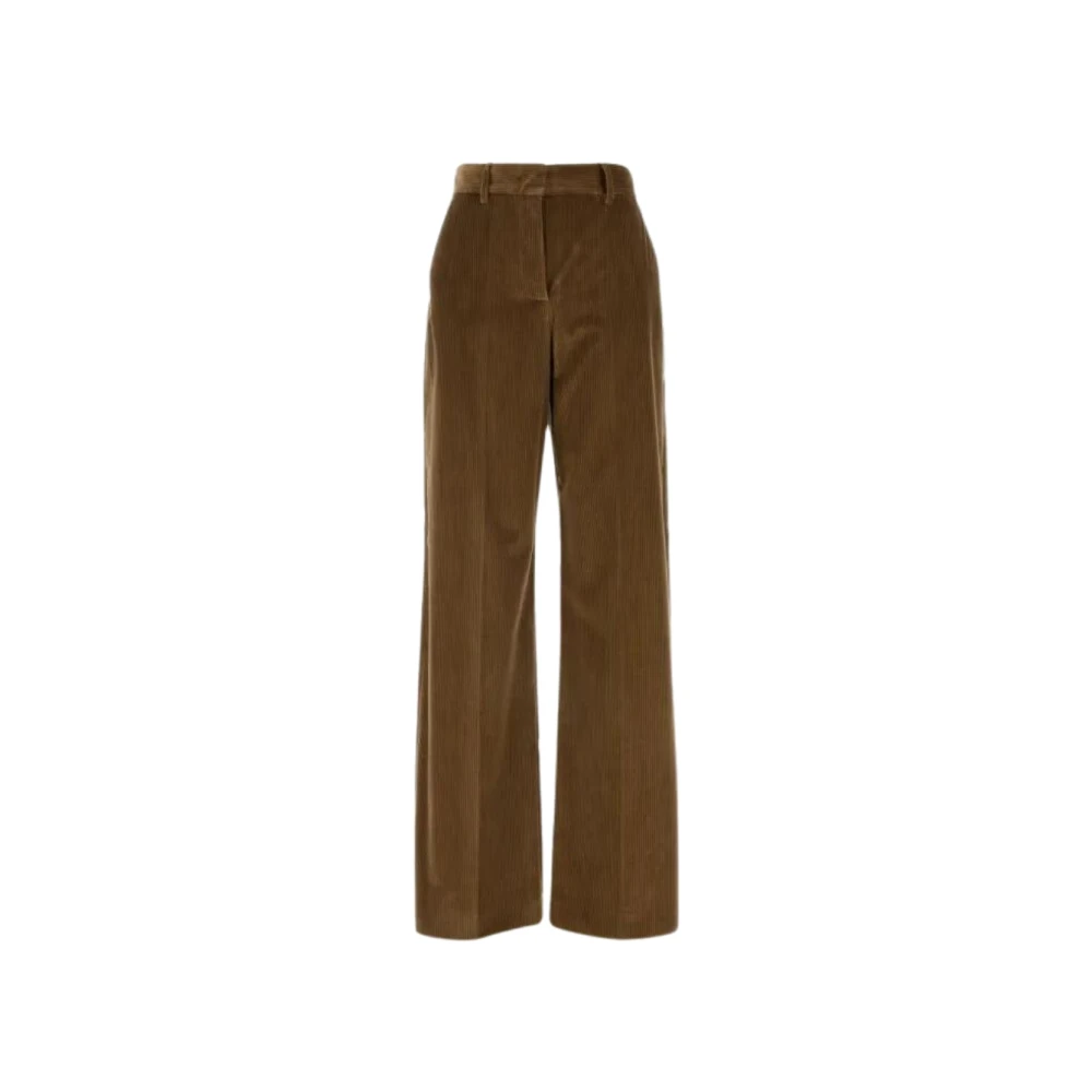 Max Mara Weekend Gestreepte Fluwelen Wijde Broek Brown Dames