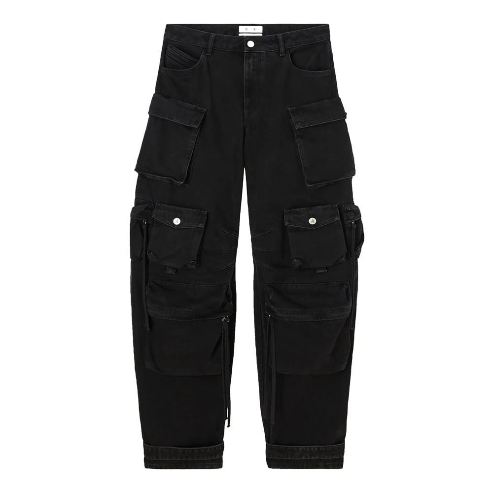 The Attico Women's Black Loose Fit Jeans, W27, Cargo Jeans With Logo Buttons