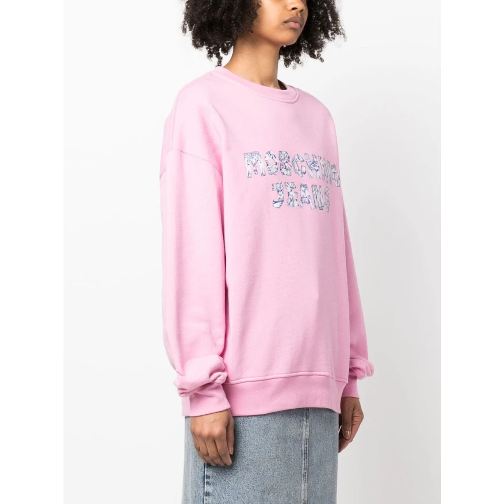 Moschino Roze Crew Neck Sweater met Logo Print Pink Dames