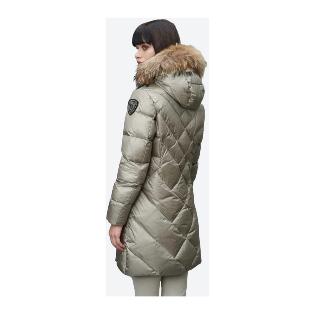 Blauer Geometrische Lange Donsjas Gray Dames