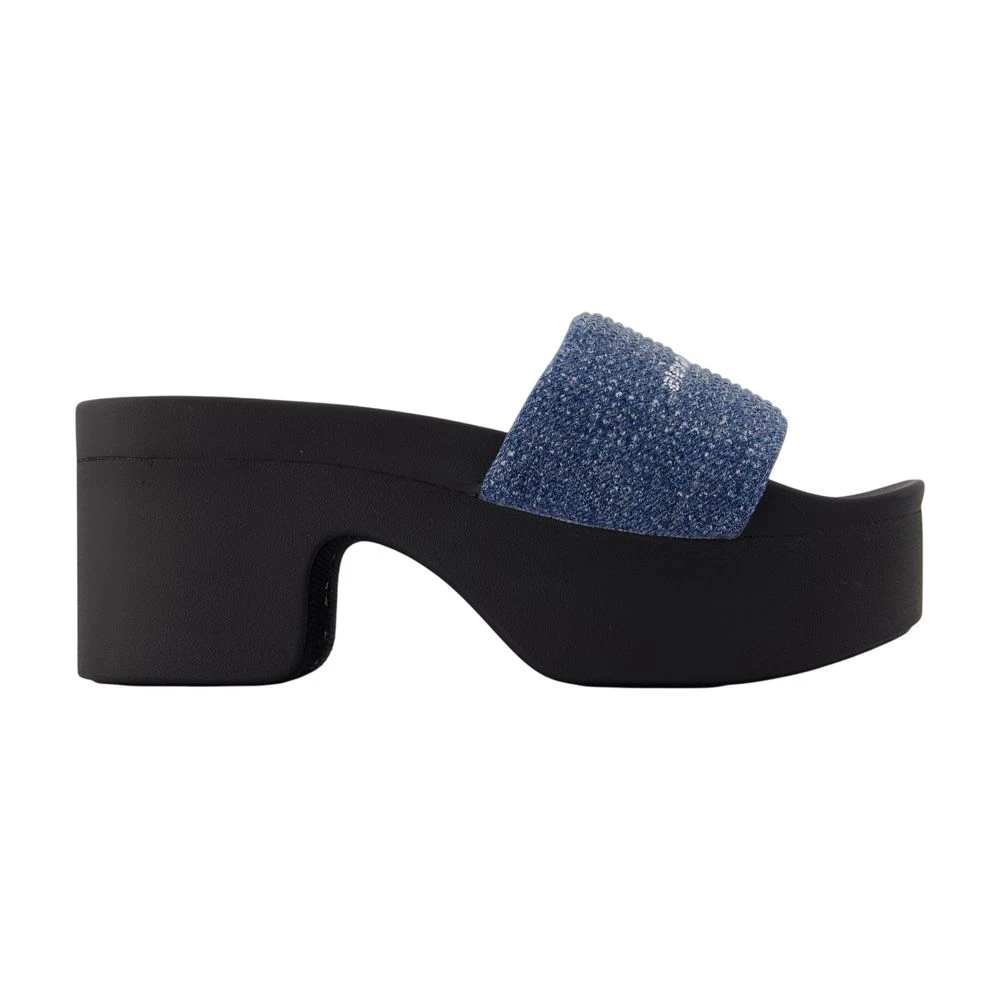 Alexander Wang Blue Heeled Mules, Female, 6 Uk, Denim Hotfix Platform Sandals