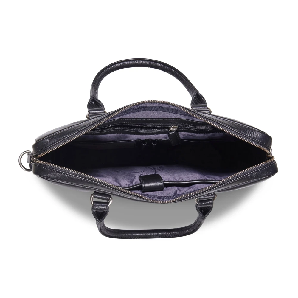 Howard London Zwarte Leren Laptoptas Black Heren