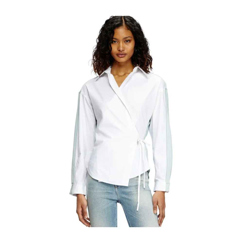 Diesel Deconstructed Wrap Shirt in Wit White Dames