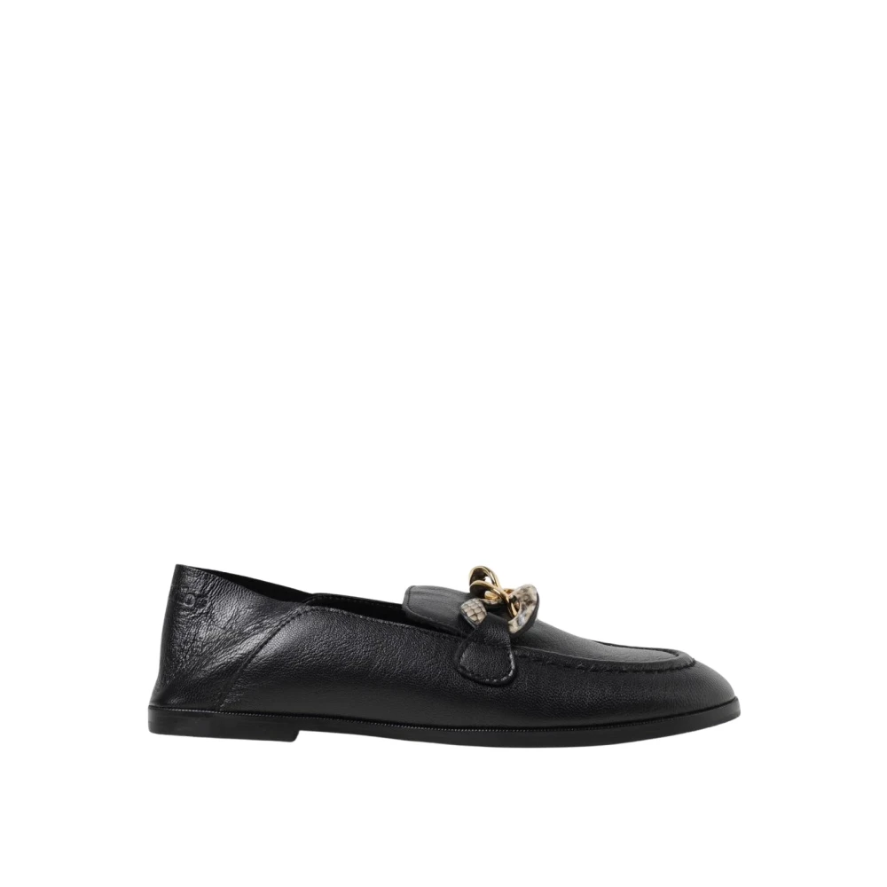 See By Chloé Women's Black Loafers, 5 Uk, Leather Loafers With Chain Detail