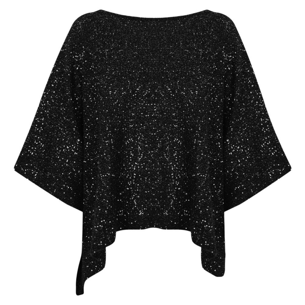 D.Exterior Zwarte pailletten boothals trui Black Dames