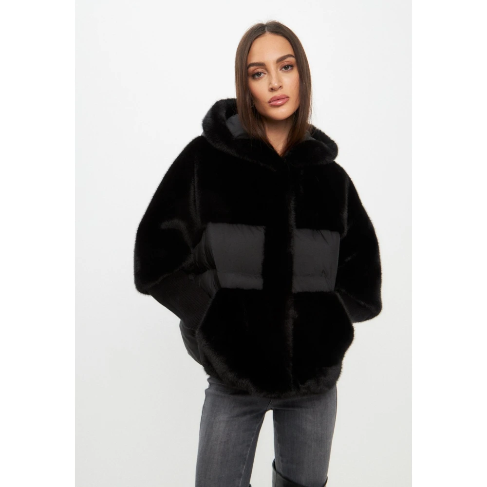Cesare Gaspari Oversized Faux Fur Jacket Black Dames