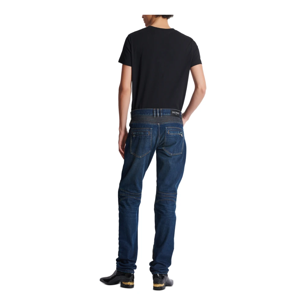 Balmain Denim straight-leg biker jeans Blue Heren