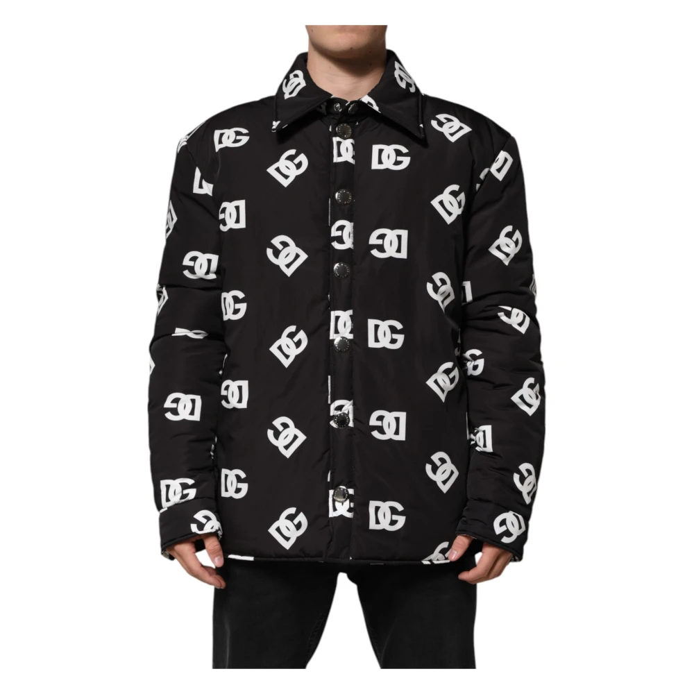 Dolce & Gabbana Men's Black Light Jackets, 2XL, Monogram Nylon Windbreaker Jacket