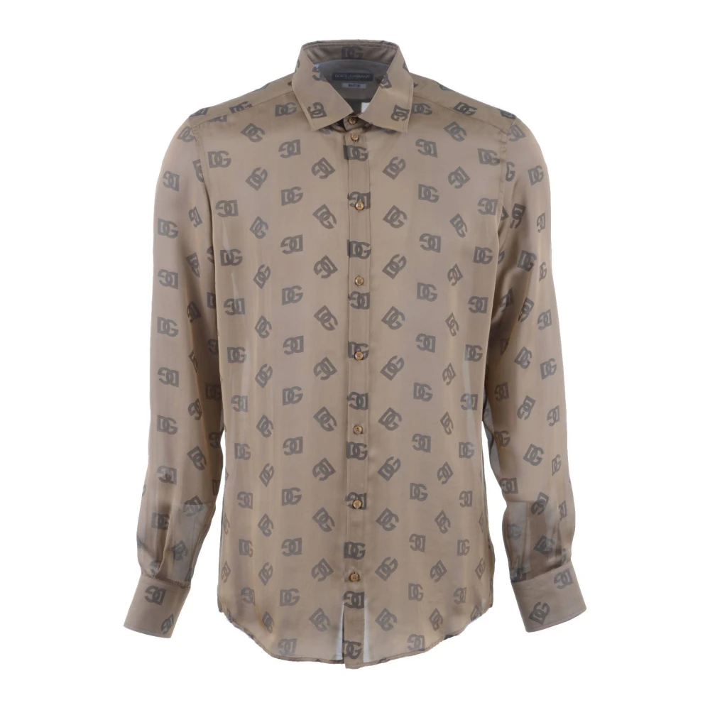 Dolce & Gabbana Heren Logoprint Lange Mouw Shirt Brown Heren