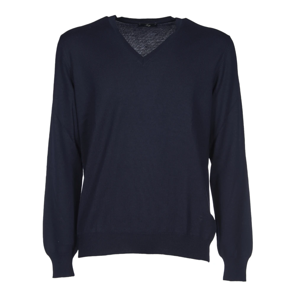 Fay Blauwe Gebreide Trui V-Hals Stijl Blue Heren