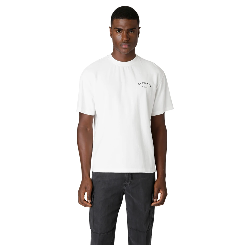 Eleventy Katoenen Ronde hals Logo T-shirt White Heren