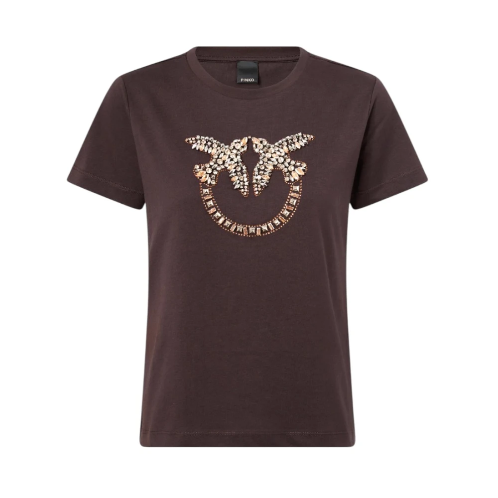 Pinko , T-Shirts, Female, Brown, Xs, Love Birds T-Shirt
