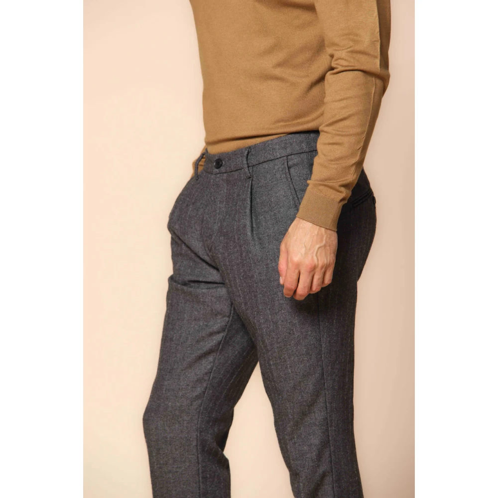 Mason's Gestreepte Carrot Fit Flanellen Chino Broek Gray Heren