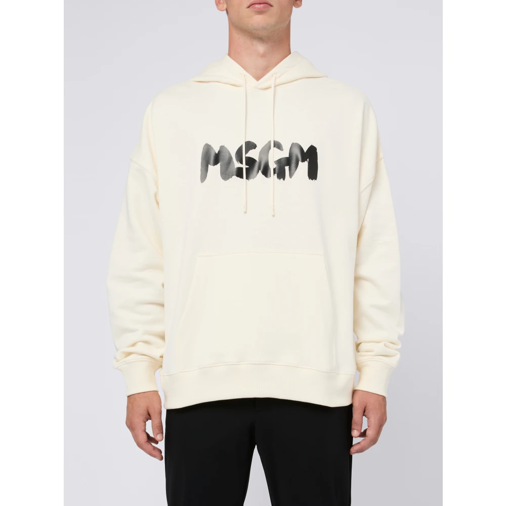 Msgm Witte Katoenen Hoodie Sweatshirt White Heren